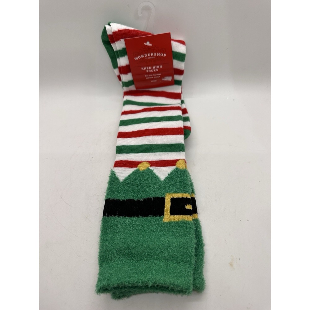 Wondershop Target Christmas Elf Knee High Socks Fuzzy Costume Red Green NWT